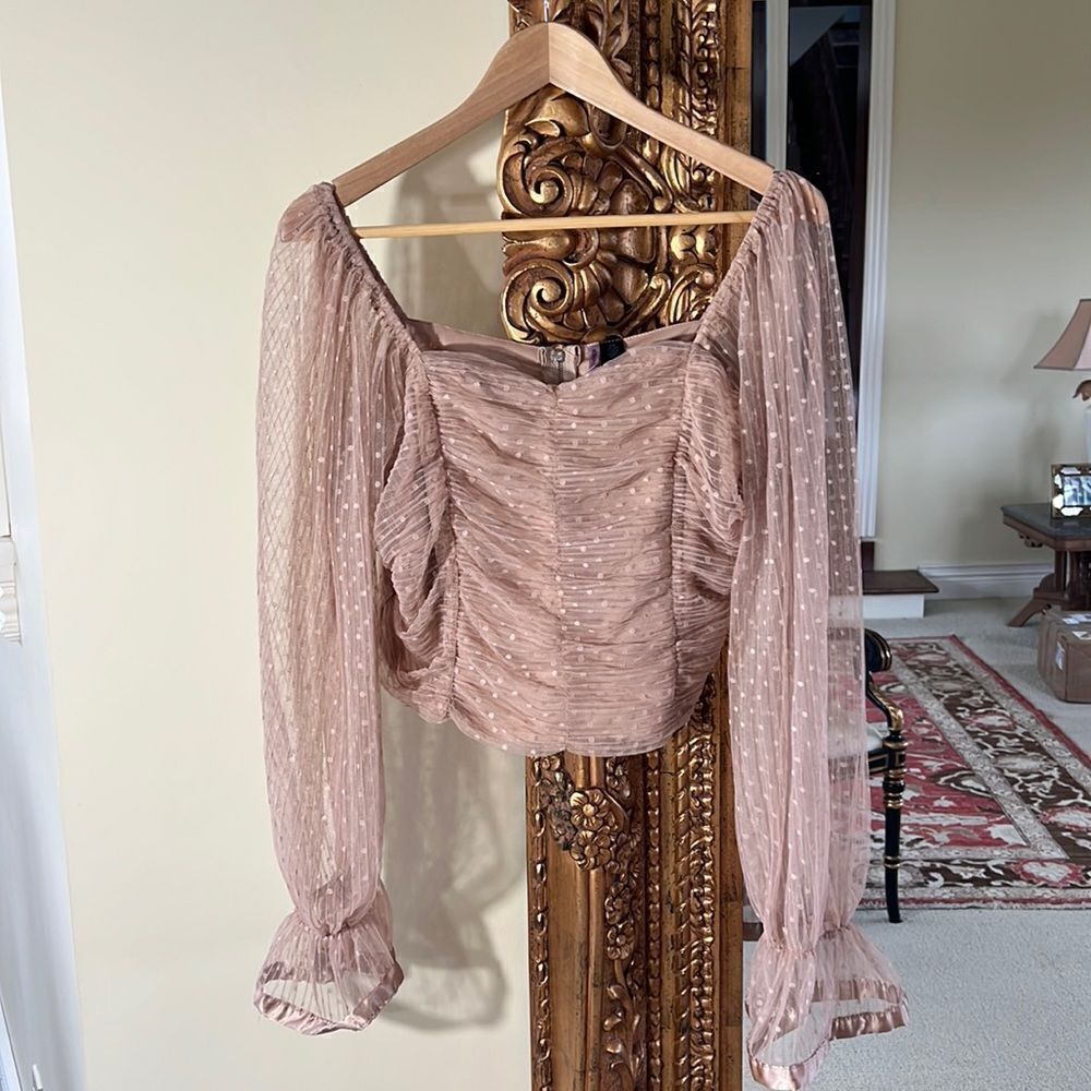 Sweetheart Neck Flounce Sleeve Crop Blouse Size XXL Champagne Pink Date Night